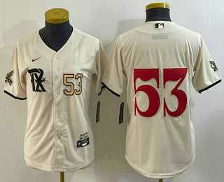 Womens Texas Rangers #53 Adolis Garcia Number Cream 2023 City Connect Cool Base Stitched Jersey